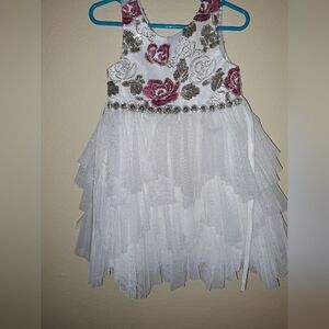 American Princess White Dress with Pink Embroidery